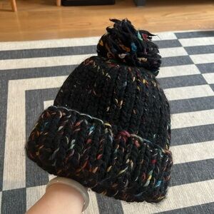 Eugenia Kim Wool Alpaca Chunky Knit Pom Pom Beanie Black Multi